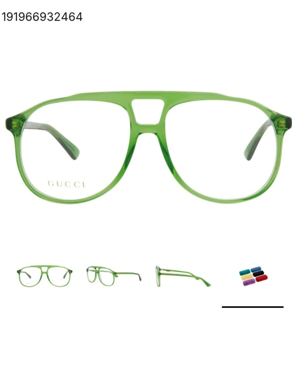 New Gucci Transparent Green Aviator Glasses